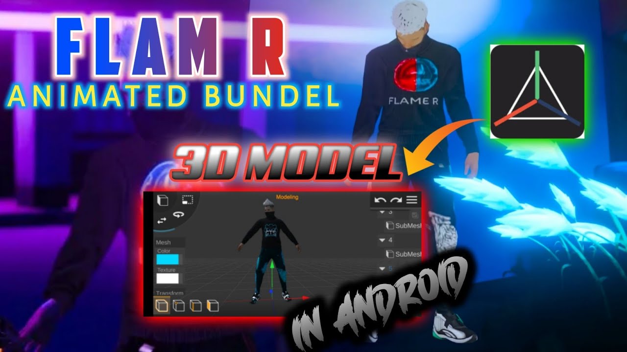 FLAME R FREEFIRE 3D MODEL 😎 ! FREEFIRE 3D MODEL FREE IN ANDROID! PRISMA 3D 💖