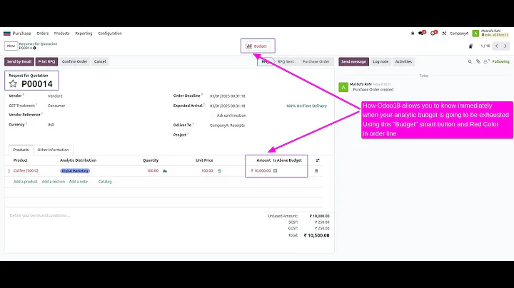 How can you track your Analytic Budget Spends instantly while creating New Purchase Orders in Odoo18