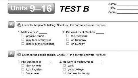 Units 9–16 TEST B (Interchange Fifth Edition Intro Level Tests)