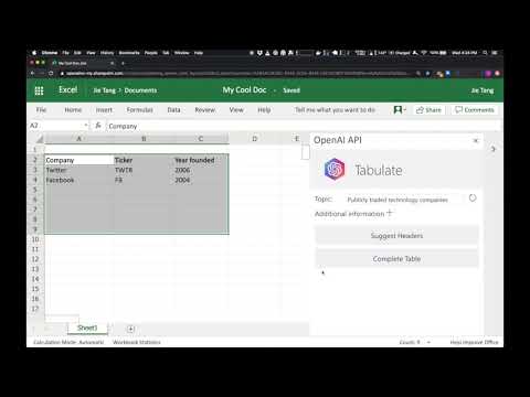GPT-3 Excel - OpenAI Tabulate
