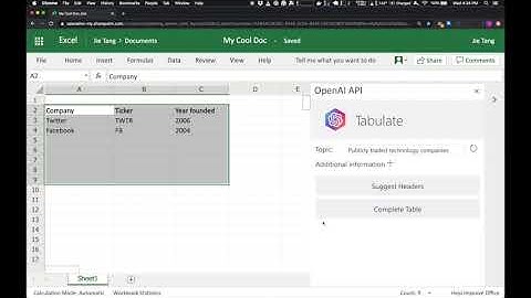 GPT-3 Excel - OpenAI Tabulate