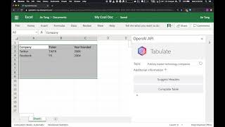GPT-3 Excel - OpenAI Tabulate