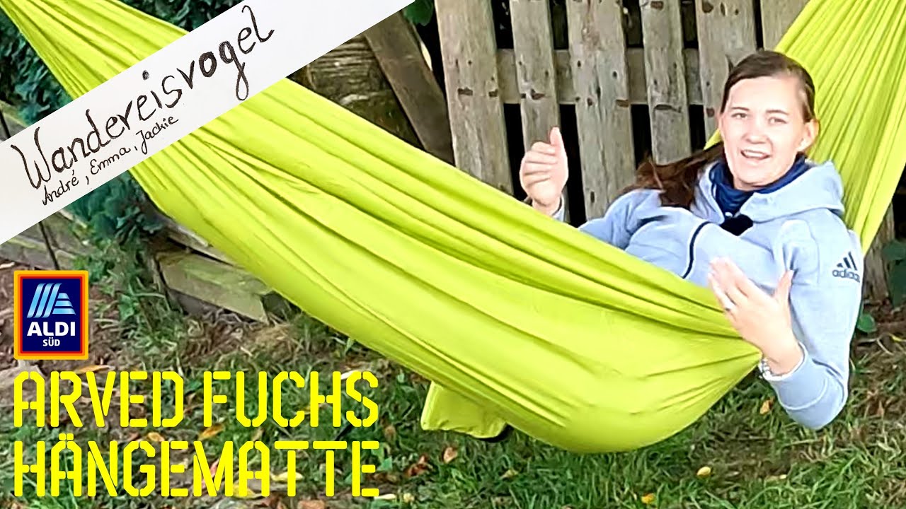 Aufbau und Review: Arved Fuchs Leicht-Hngematte von ALDI Sd - Jackie baut  auf und liegt Probe.