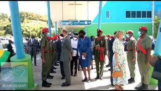 Prince Edward, Earl of Wessex and Sophie, Countess of Wessex were greeted by uniformed groups.