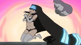 Tamaki fell and accidentally lost her clothes( fire force season2)