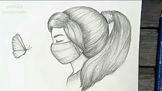 رسمه بنت ترتدي كمامه جميله ذات شعر طويل رسمه سهله