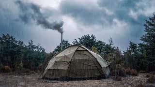 Heavy Rain and Thunder Storms - Winter Hot Tent Camping in Terrible campsite