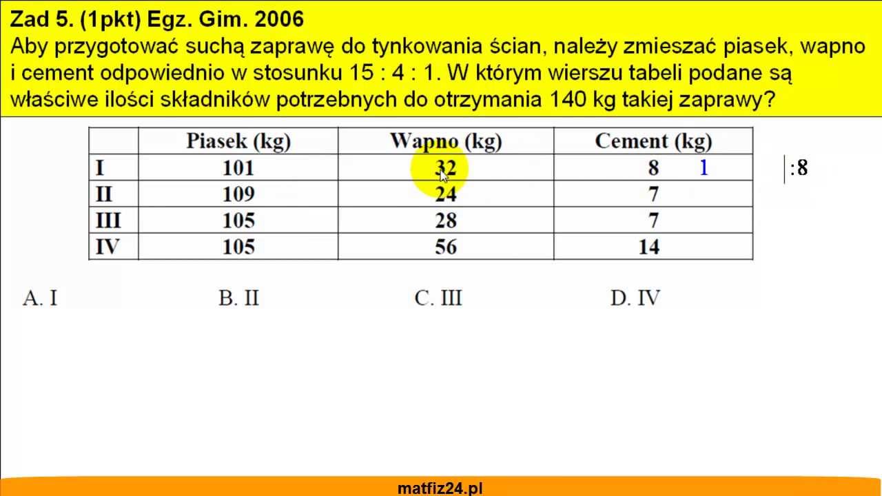 Sprawdzian Całoroczny Z Matematyki Klasa 6 2006 Egzamin gimnazjalny z matematyki 2006 - zad 5 - Matfiz24.pl - YouTube