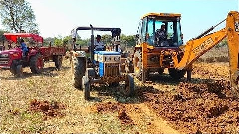 Jcb Backhoe Machine Loading Mud In Mahindra YUVO and Swaraj Tractors | Jcb Video | Jcb and Tractor