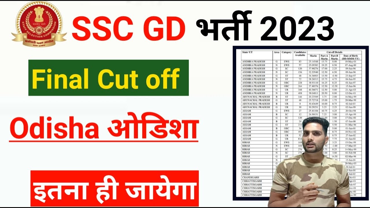 🎉 SSC GD Odisha (ओडिशा) final cut off 