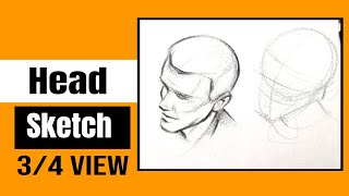 How to draw Human Head 3/4 View Basic Shape Step by step tutorial | Head Drawing Reference Beginners