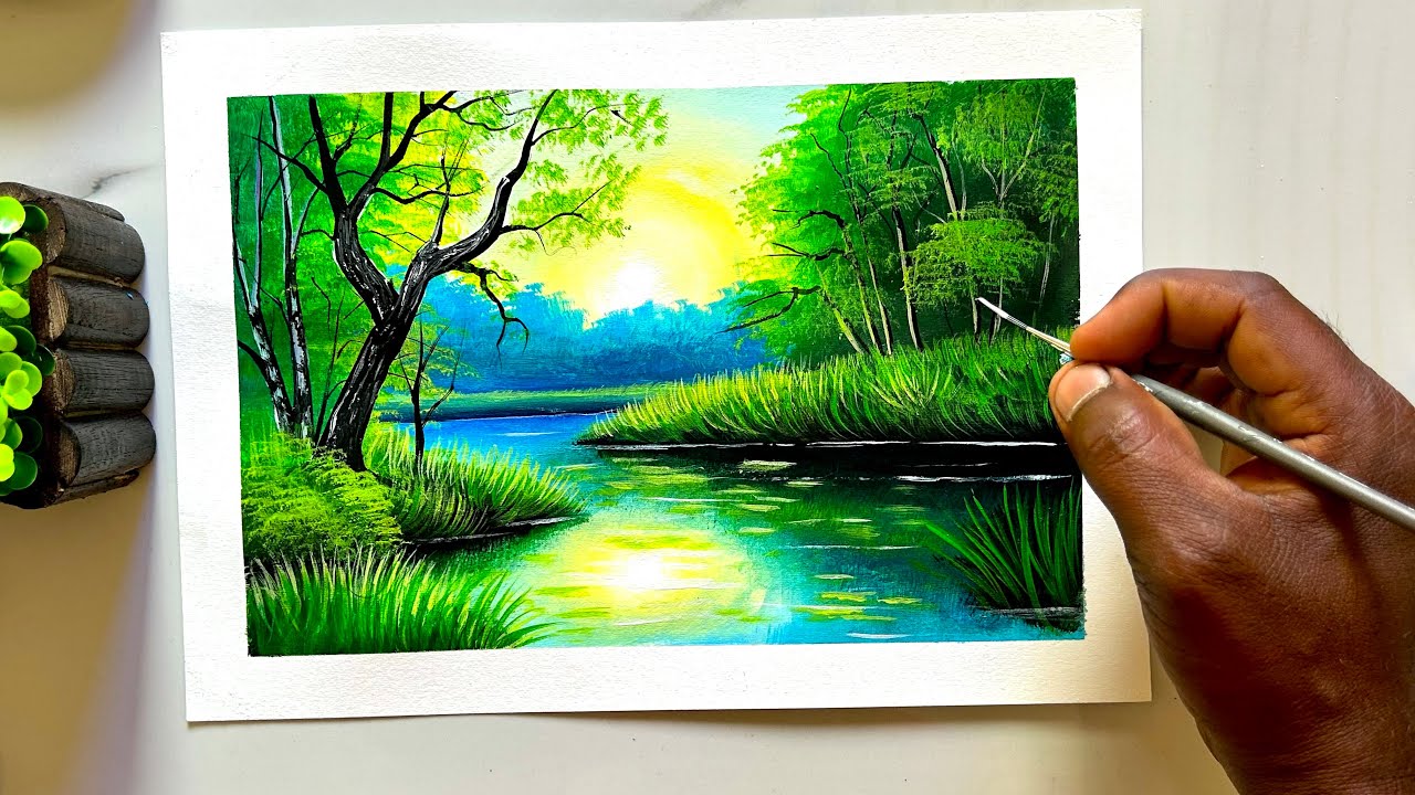 Morning Panting With Acrylic paint/Beautiful Landscape/ Nature Tutorial ￼Panting 