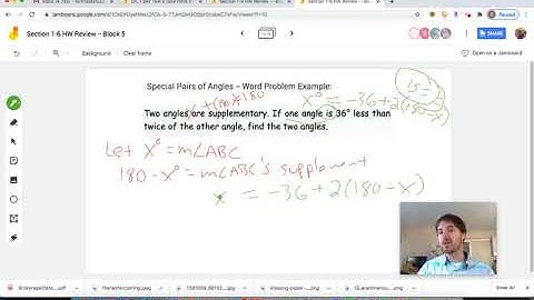 Special Pairs of Angles (Supplementary Angles) -- Word Problem Example