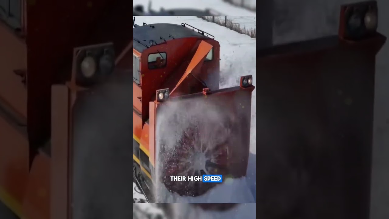 Как поезда расчищают пути во время сильного снегопада