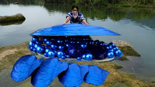 😱😱The dazzling blue pearls inside the giant blue clam are so beautiful that people are intoxicated