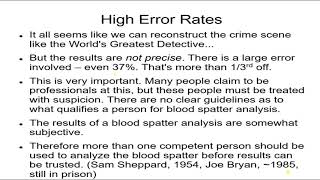 Forensics 4, Blood Spatter Analysis 5 Recording Spatter, Inaccuracies, Use of Blood Spatter Analyses