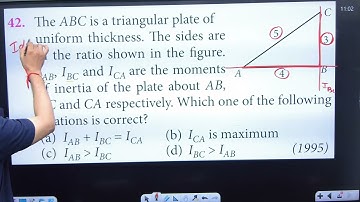 The ABC is a triangular plate of uniform thickness . The sides are in the ratio shown in the .......