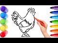 How To Draw cute hen Drawing, Painting &amp; Coloring For Kids and Toddlers_ Child Art 🐋🌈🎨