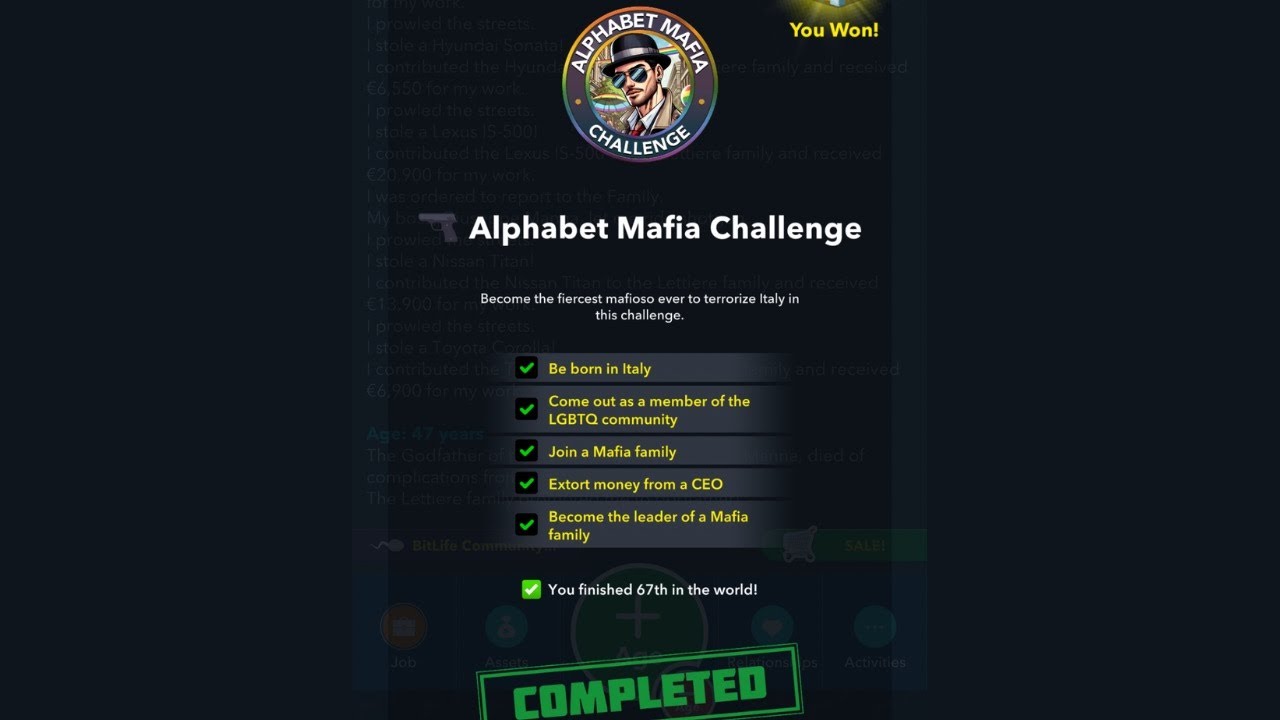 How to Complete Bitlifes Alphabet Mafia Challenge