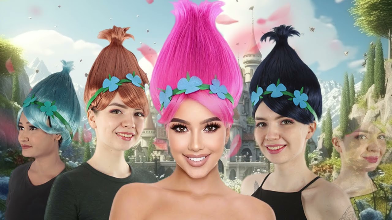 thumbnail image 2 of HPO Princess Poppy Troll Wig – Pink Pointy Wig With Green & Blue Felt, HW-2704 2 of 3