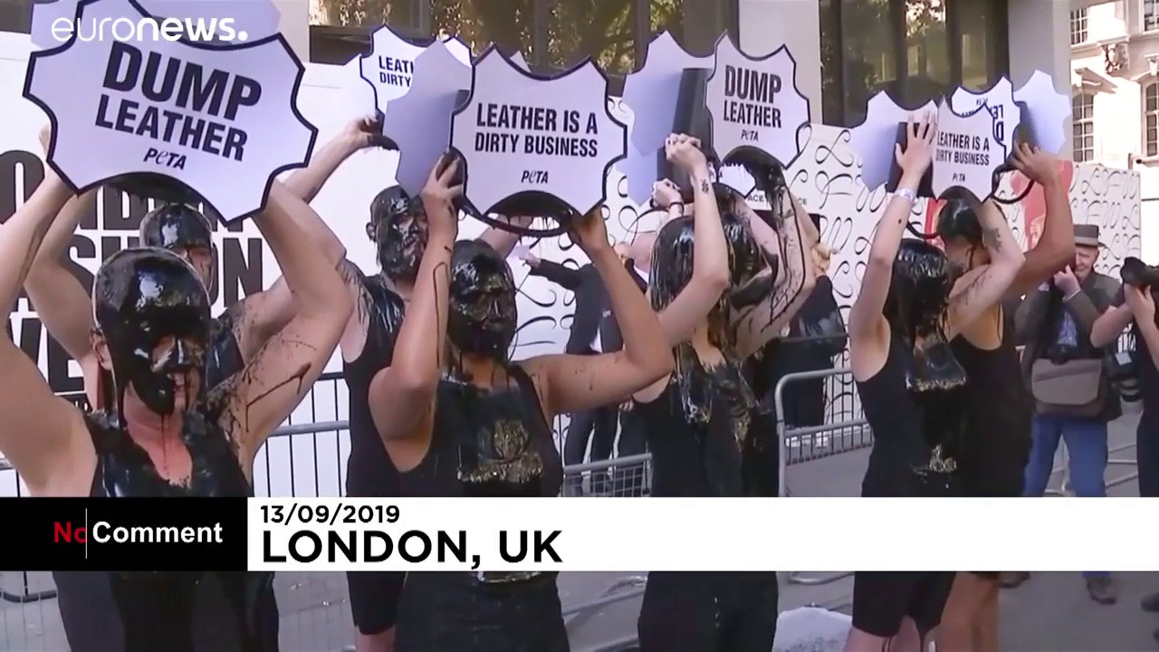 strike force heroes London Fashion Week 'Dump leather,' demand slimed protesters