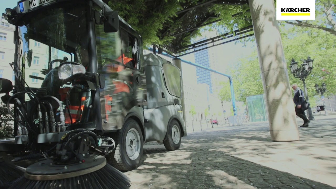MC 130 City Sweeper, Mini Road Sweeper in Action Sweeping Paths, Streets & Pavements