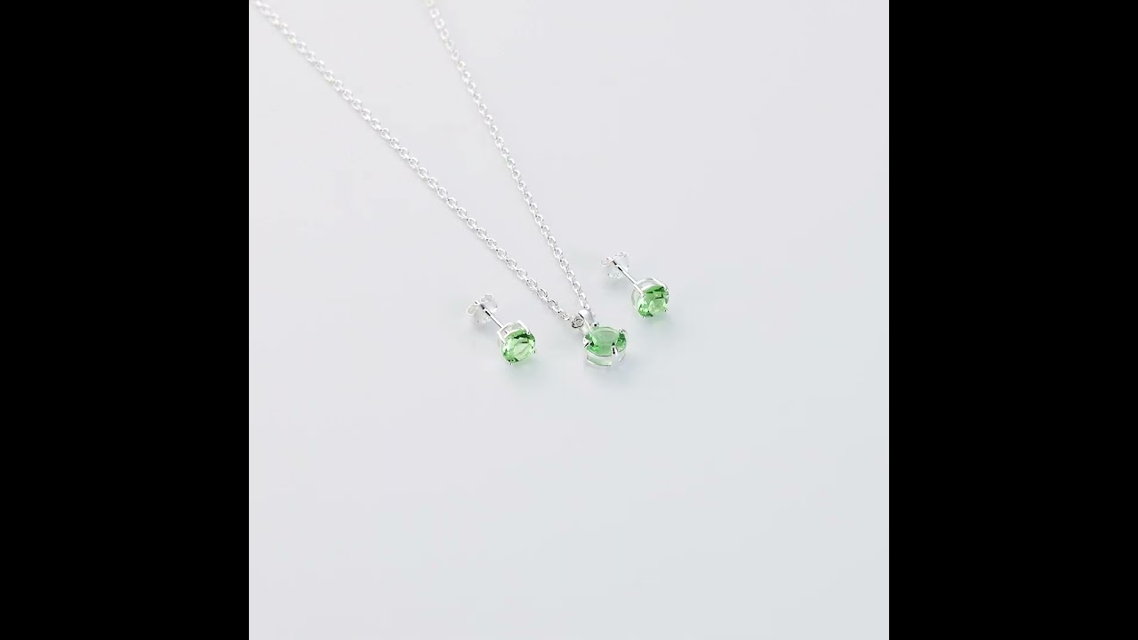 Sterling Silver August Peridot Birthstone Necklace & Earrings Set Created with Zircondia® Crystals