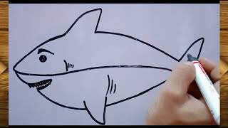 Esey 🦈🐬 Shark fish drawing// how to draw a shark drawing esey|
