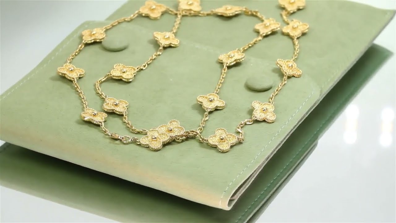 VAN CLEEF & ARPELS Vintage Alhambra 18k Yellow Gold 20 Motif Long Necklace