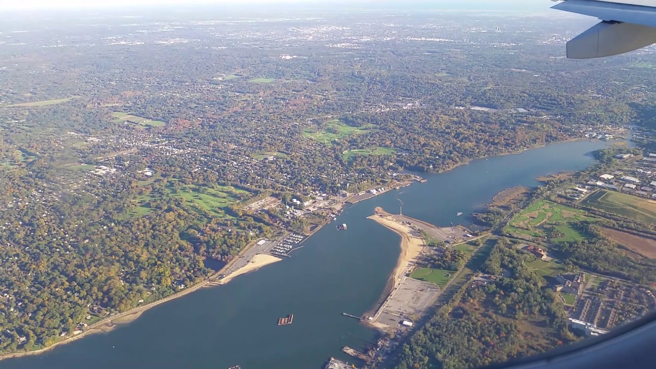 JetBlue Landing BOS to LGA over CT, Long Island, & NYC Clear Day