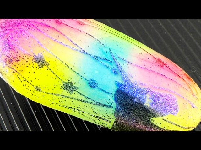 Chrome Unicorn Stamping Nail Art with Dry-Coloring Pigment over Sticky Base Gel and Chrome Base Gel