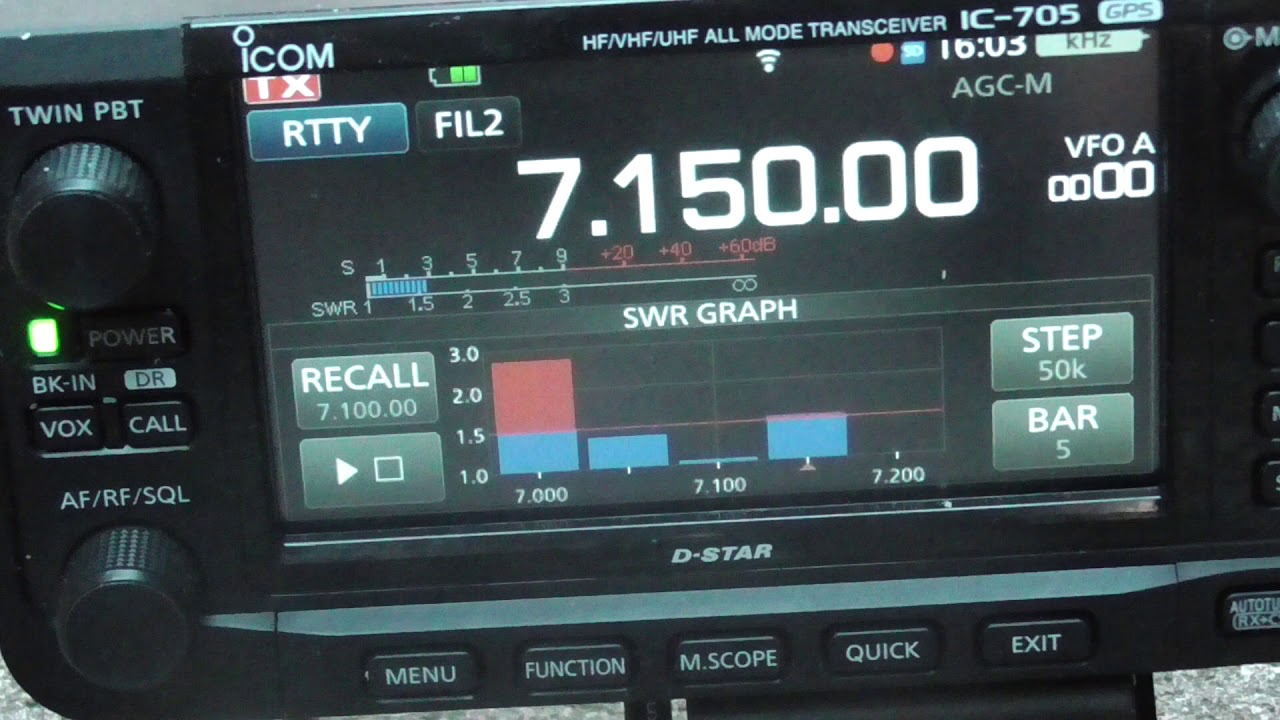 ICOM IC-705とRHM8Bの簡単調整、7MHzですぐSWRが下がった - YouTube