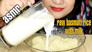 Asmr Raw Basmati Rice With Milk  Raw Rice Eating  Makan Beras Mentah Cdanur Susu
