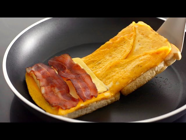 BREAKFAST EGG SANDWICH HACK | Crispy One Pan Egg Toast class=