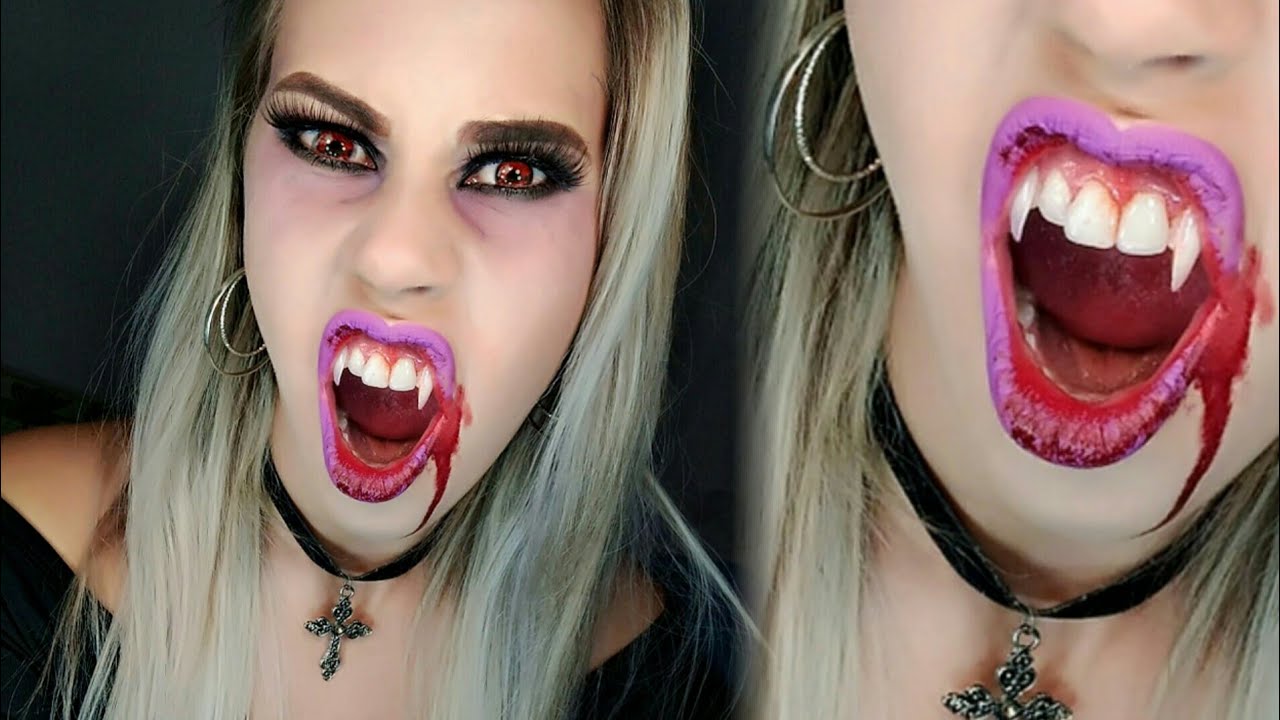 Maquiagem de vampiro: Presas, esponja, tinta e sangue