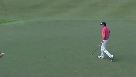 Chesson Hadley records a 24-foot putt for eagle at...