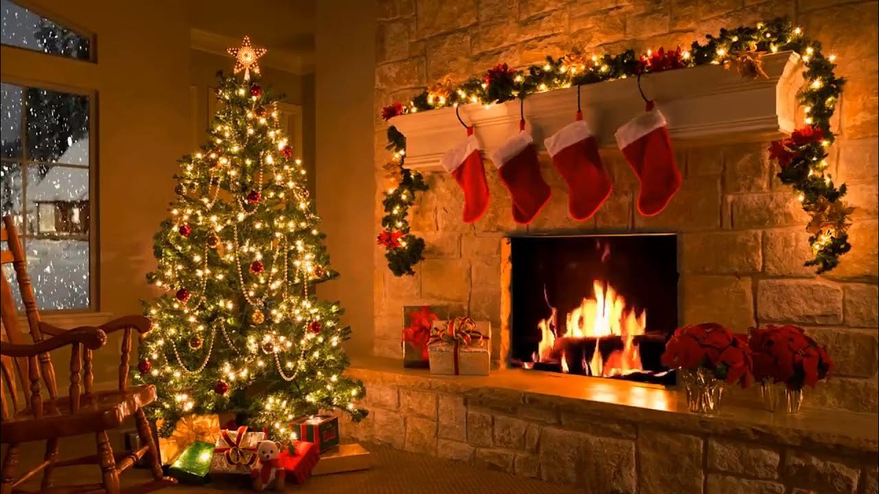 2 Hours Classic Christmas Songs Upbeat Fireplace and Snow Natural