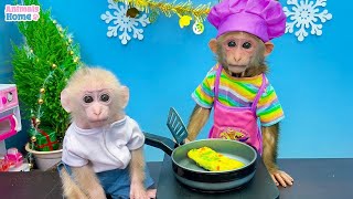 Adorable BiBi harvests eggs to make egg rolls for baby monkey Obi