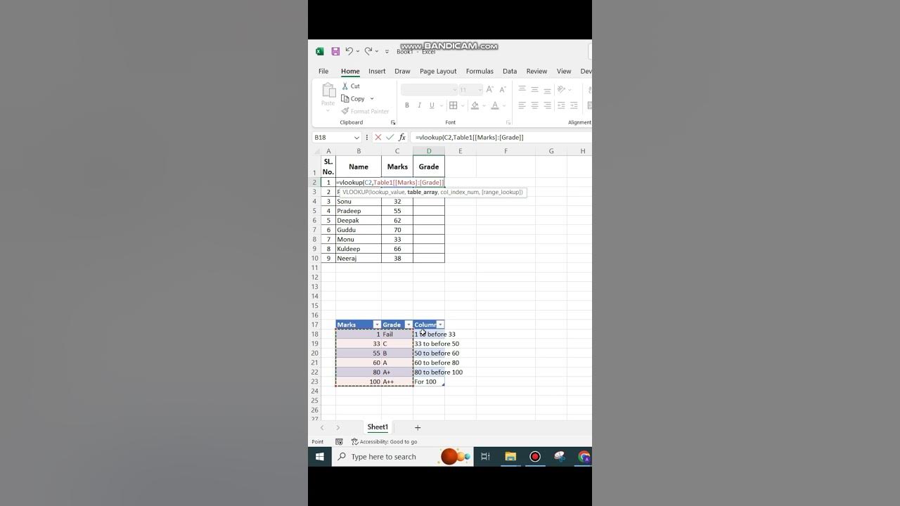 How To Use Grade Formula In Excel By VLOOKUP viral Shorts trending how-to-use-grade-formula-in-excel-by-vlookup-viral-shorts-trending