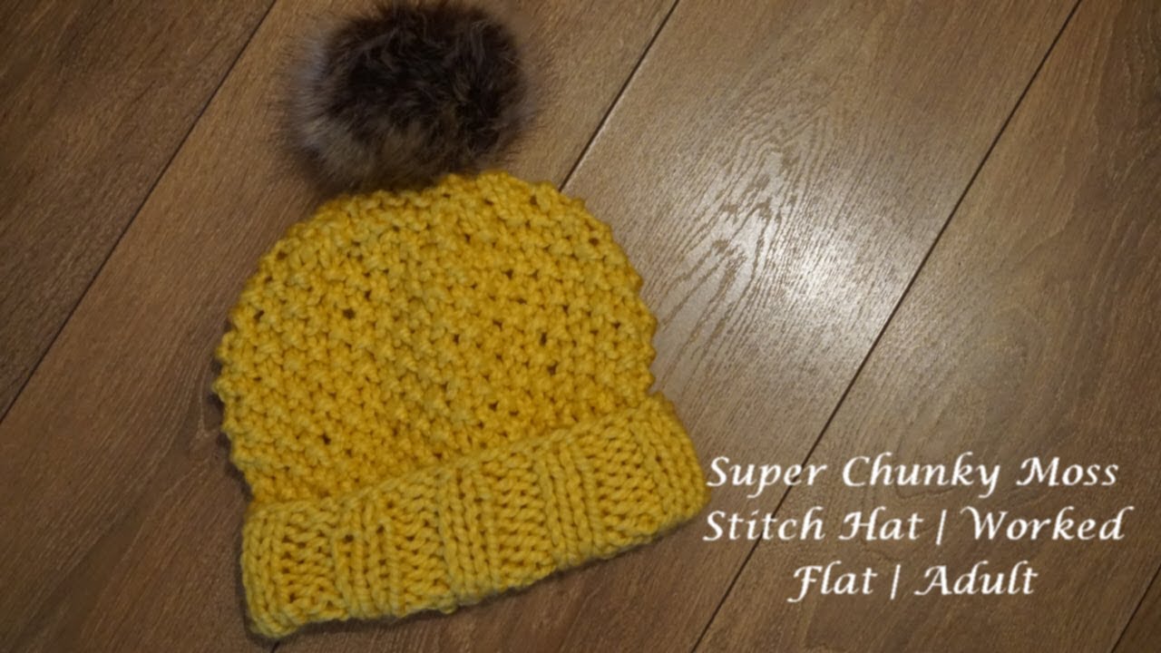 Super Chunky Moss Stitch Hat Worked Flat Adult