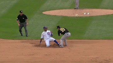 PIT@CHC: Safe call overturned at second base in 6th