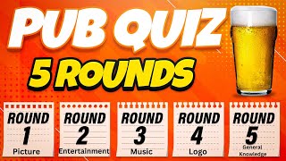 Pub Quiz  5 Rounds : Picture, Entertainment, Music, Logo and General Knowledge.  Virtual Pub Quiz