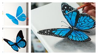 Step by Step / Blue Morpho Butterfly - Acrylic painting / Homemade