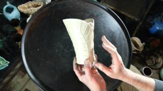 ATTRACTIVE OLD SYLVAC VASE with IMPRESSED STYLISED LEAF MOTIF