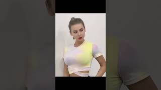 여성용 크로스 슬림핏 반팔 크롭탑 요가 타이다이티셔츠#요가 #필라테스