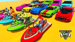 SPIDERMAN CARS Racing Challenge on MULTI Rampa ! SUPERHERO HULK Goku Motos BIKE JET SKI Race - GTA 5 screenshot 2