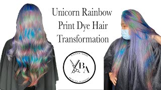 Unicorn Rainbow Print Dye Hair Transformation | Rainbow Hair Coloring |  Multicolor Hair