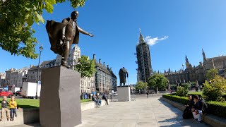 Walking around Big Ben and river side Scotland yard Downing street and Parlament square