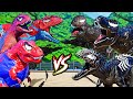 ALL BIG RED SPIDER-MAN vs ALL BLACK VENOM Dinosaurs Fight! SUPERHERO&#39;s Story!