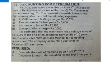 2nd Year 2016 depreciation Question 9C Accounting